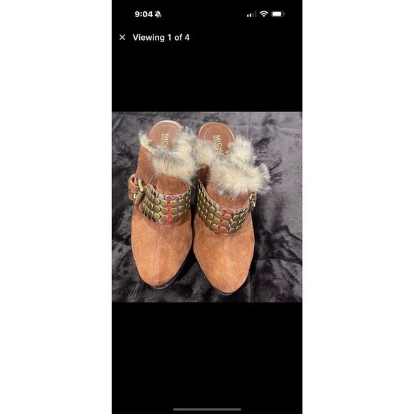 Michael Kors brown suede heels with so for lining and brass detail - Picture 5 of 5